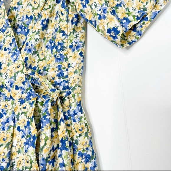 A.P.C. APC Mathilda Floral Midi Dress Dab Jaune Clair Blue Yellow Faux Wrap US 6 - Picture 13 of 16